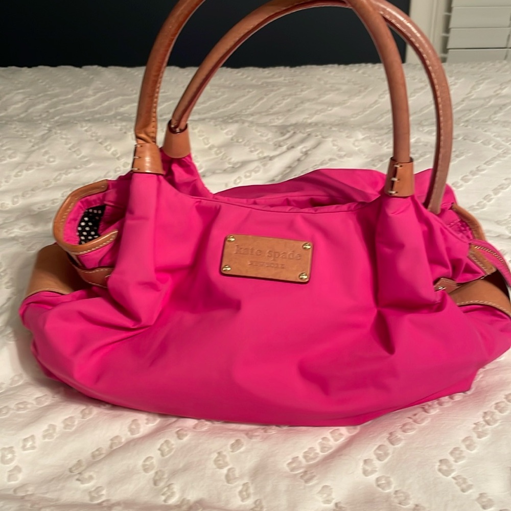 Kate Spade ♠️ Hot pink nylon bag with leather trim